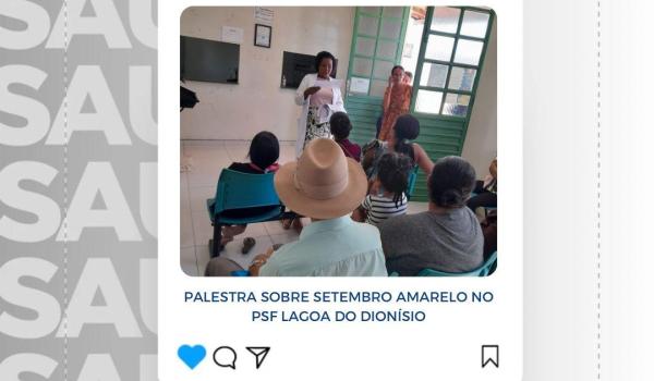Nesta manhã (10) foi realizada palestra sobre setembro amarelo no PSF Lagoa do Dionísio pela psicóloga Sônia. Imagens da Nesta manhã (10) foi realizada palestra sobre setembro amarelo no PSF Lagoa do Dionísio pela psicóloga Sônia.