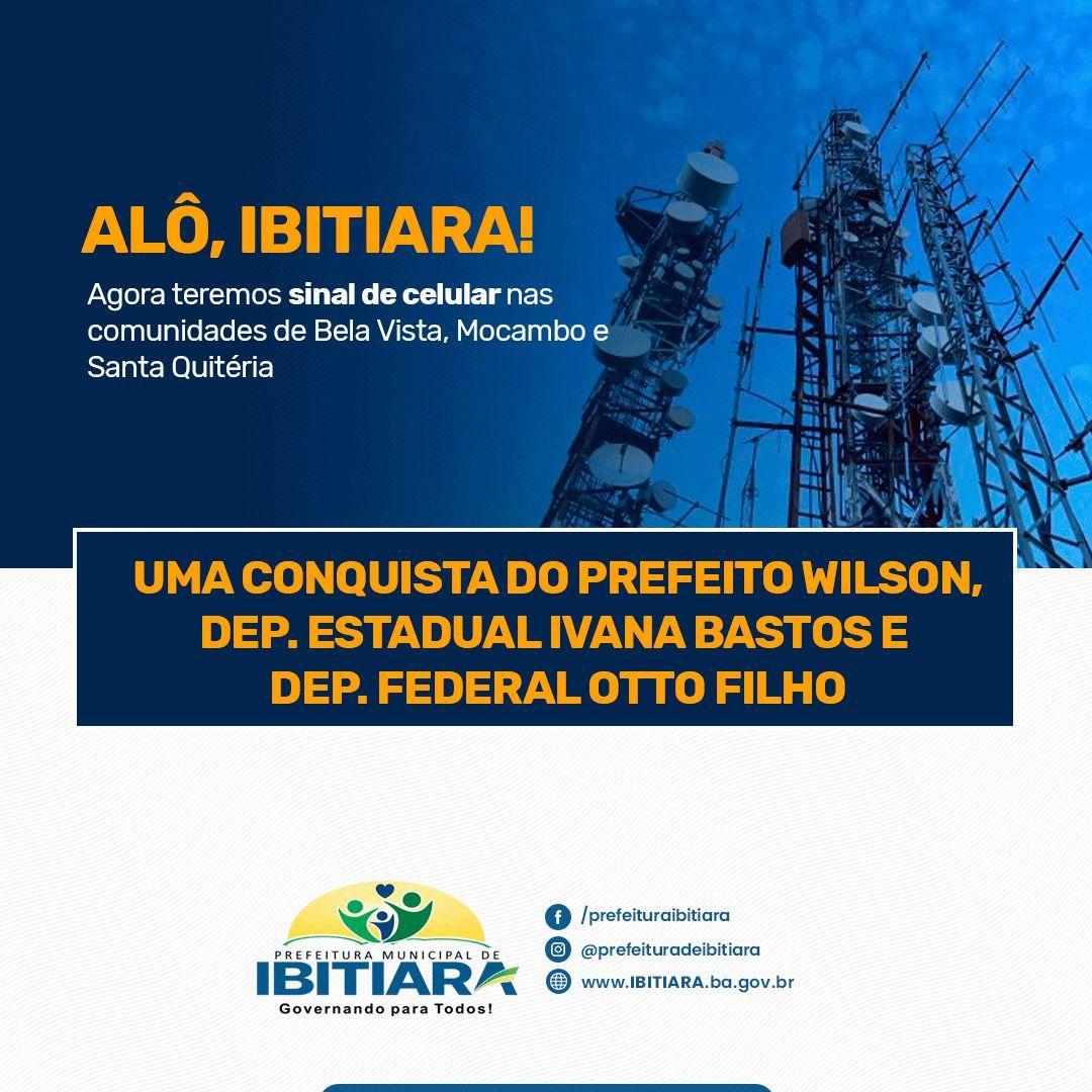 A Prefeitura Municipal de Ibitiara anuncia mais uma novidade: as comunidades de Bela Vista, Mocambo e Santa Quitéria serão contempladas com cobertura de sinal de celular. 