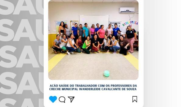 No dia 30 de maio, a Vigilância em saúde do trabalhador e trabalhadora promoveu um momento de relaxamento para todos dos profissionais da Creche Municipal Wanderleide Cavalcante de Souza. No dia 30 de maio, a Vigilância em saúde do trabalhador e trabalhadora promoveu um momento de relaxamento para todos dos profissionais da Creche Municipal Wanderleide Cavalcante de Souza.