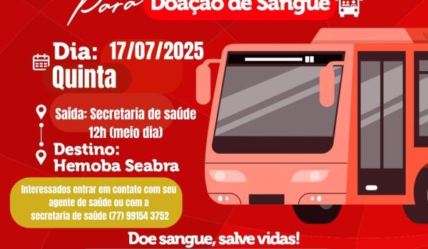 TRANSPORTE GRATUITO PARA DOAÇÃO DE SANGUE TRANSPORTE GRATUITO PARA DOAÇÃO DE SANGUE